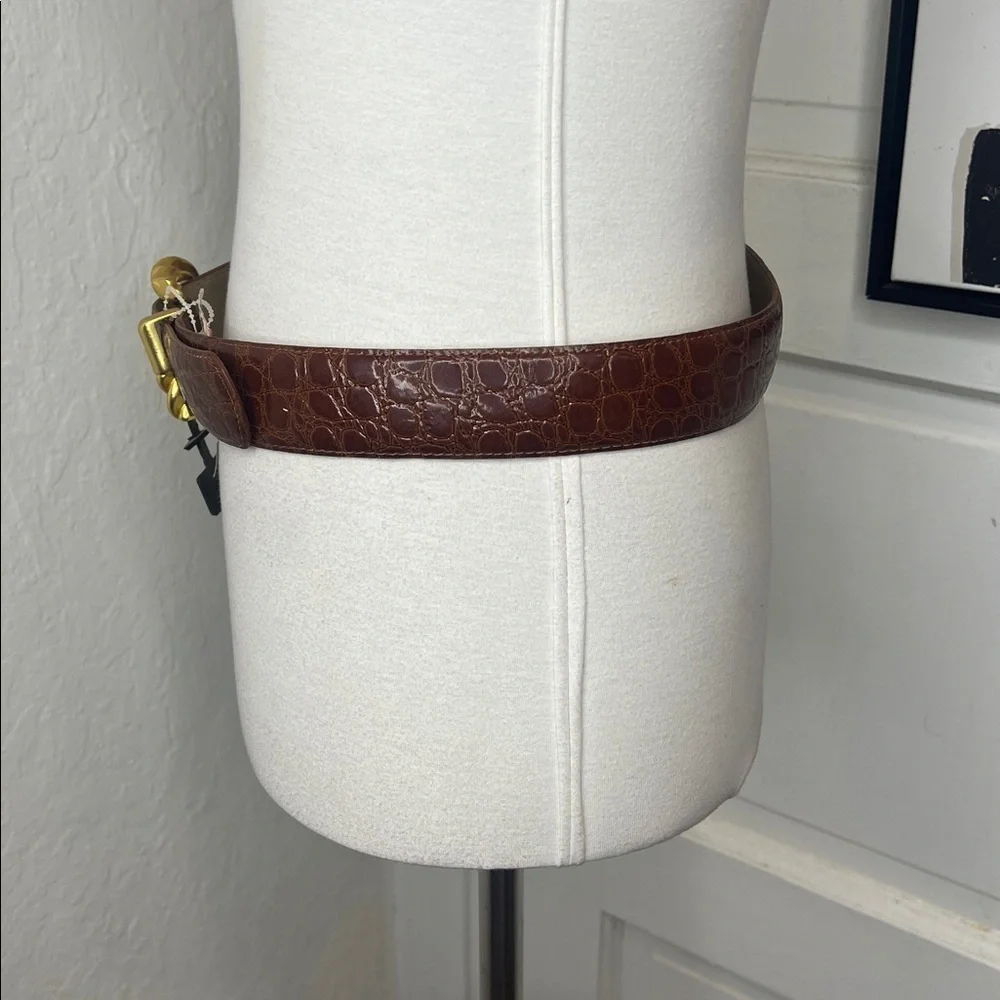 NWT Vintage Milor Brown Reptile Print Belt w/Goldtone Buckle M/L